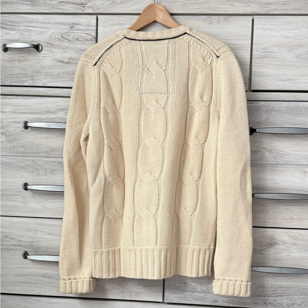 Vintage wool American Eagle Cream cable knit sweater with embroidered logo sz M - Picture 2 of 10
